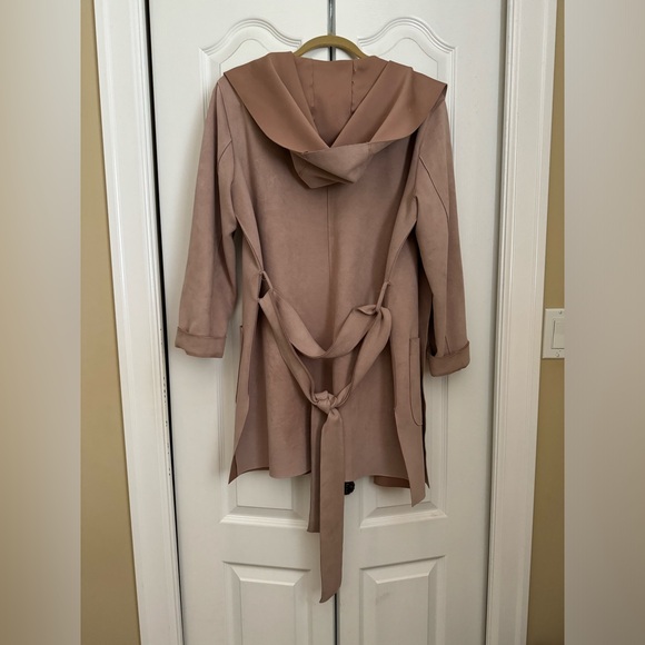 Zara Suede hooded coat Blush - Lg - Picture 2 of 3